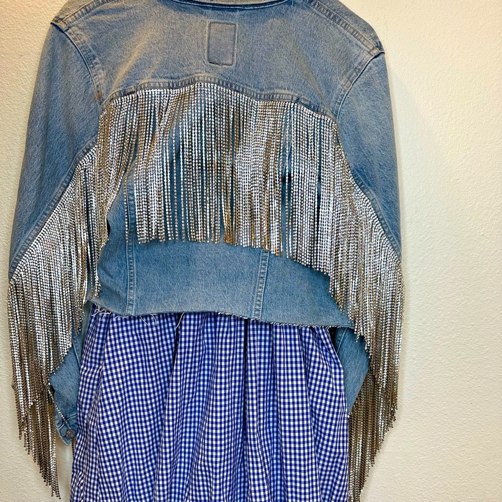 Gap Jean Jacket with rhinestone fringe Size Med